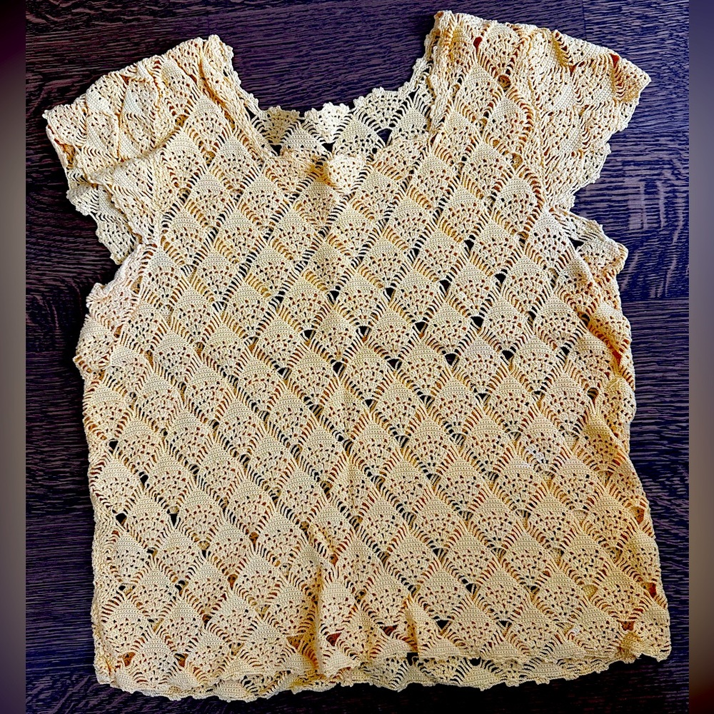 Vintage crochet hand dyed yellow top